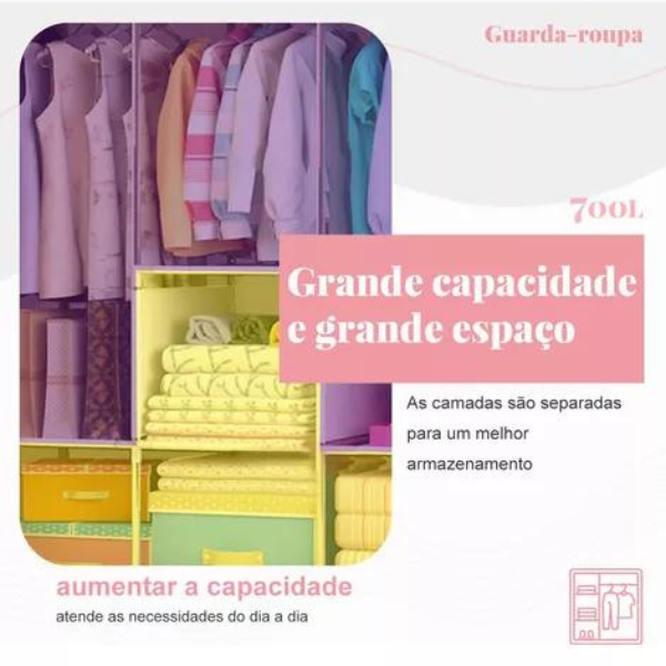 Guarda Roupa Dobrável 2 Portas Armário Para Organizar Roupa (PRETO)