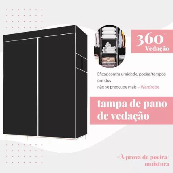 Guarda Roupa Dobrável 2 Portas Armário Para Organizar Roupa (PRETO)