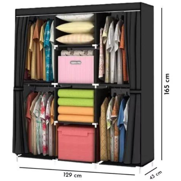 Guarda Roupa Dobrável 2 Portas Armário Para Organizar Roupa (PRETO)