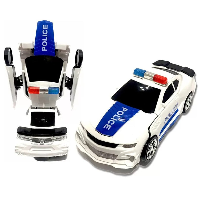 Carro Policia Transformers Robô Branco Musica Luz Bate Volta