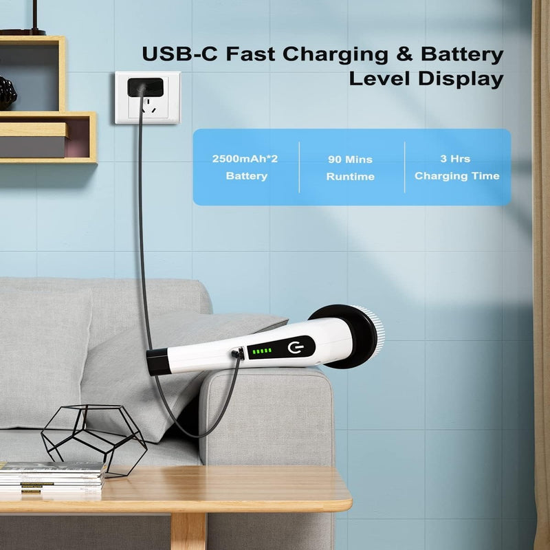 Escova Eletrica Limpeza Esfregão Rotativo Multifuncional Usb Escova De Limpeza Sem Fio Com Alça De Extensão