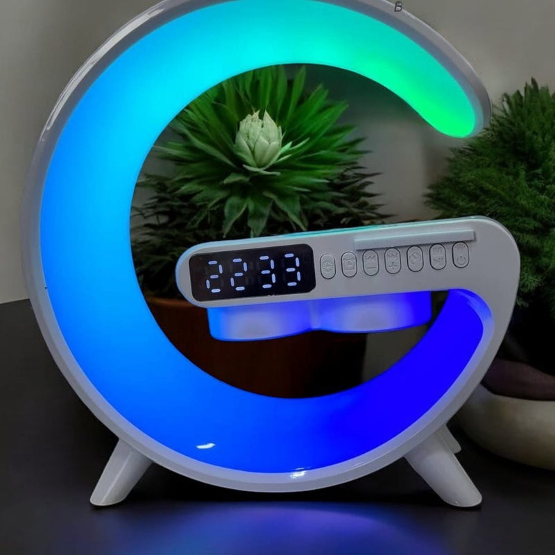 Luminária G Speaker Rgb Caixa Som Relógio Carregador Indução