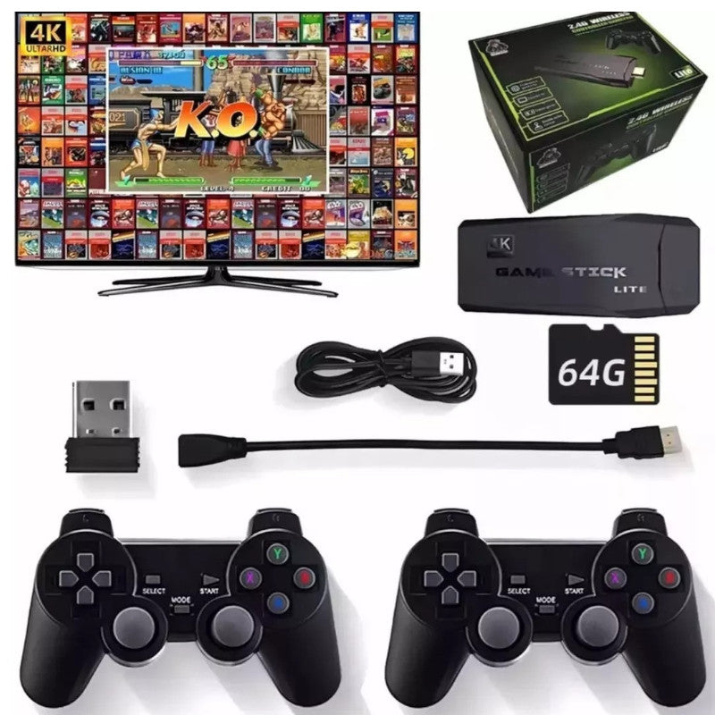 Video Game Stick 4K Com 20000 Jogos 64gb 2 Controles Sem Fio Console Portatil Jogos Retro