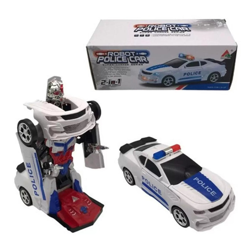 Carro Policia Transformers Robô Branco Musica Luz Bate Volta