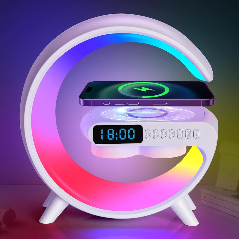 Luminária G Speaker Rgb Caixa Som Relógio Carregador Indução