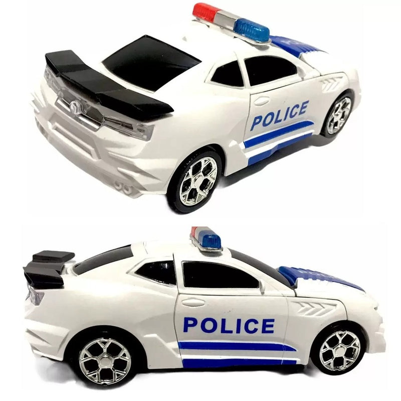 Carro Policia Transformers Robô Branco Musica Luz Bate Volta