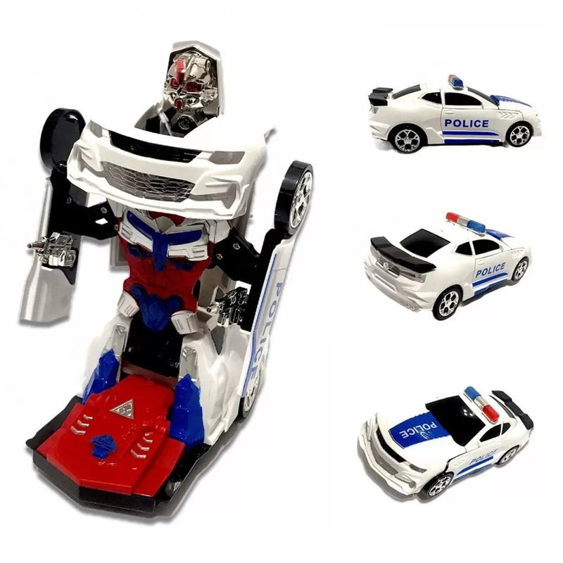 Carro Policia Transformers Robô Branco Musica Luz Bate Volta