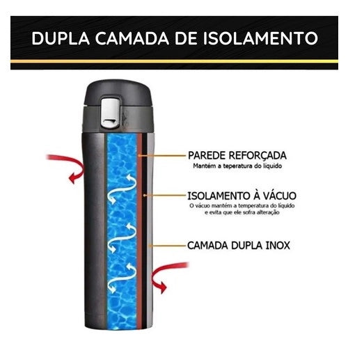 Garrafa Copo Térmica Aço Inox Squeeze Tampa Suco Café Chá AZUL