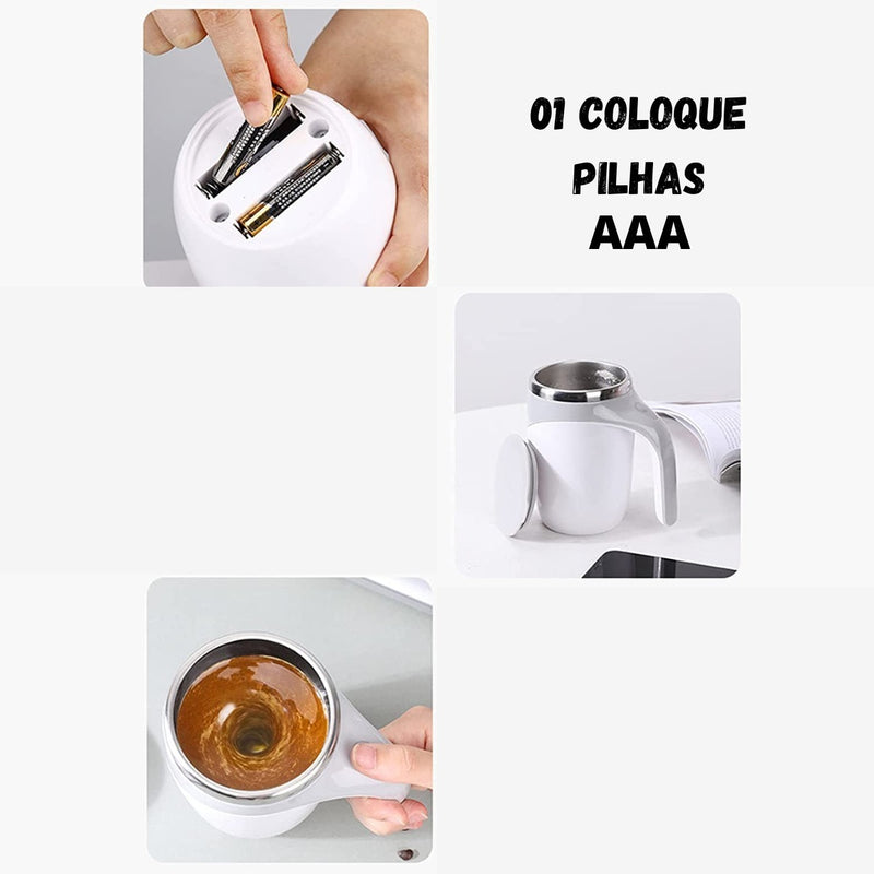 Caneca Automática de Agitação 380 mLcom Tampa Copo de Café Magnética Automática Aço Inoxidável